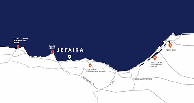 location Jefaira North Coast by Inertia Egypt Developments 1- موقع مشروع جيفيرا الساحل الشمالي - شركة انرشيا ايجيبت للتطوير العقاري