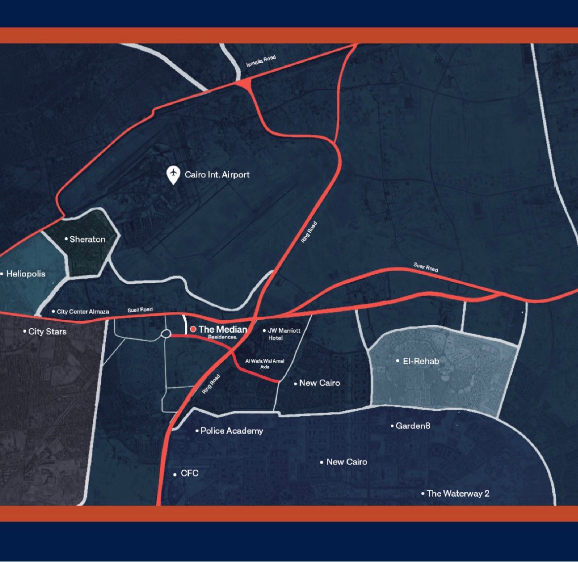 Location of Compound The Median Residences New Cairo by Ezan Developments - موقع كمبوند ذا ميديان ريزيدنس القاهرة الجديدة من شركة ايزان للتطوير العقاري