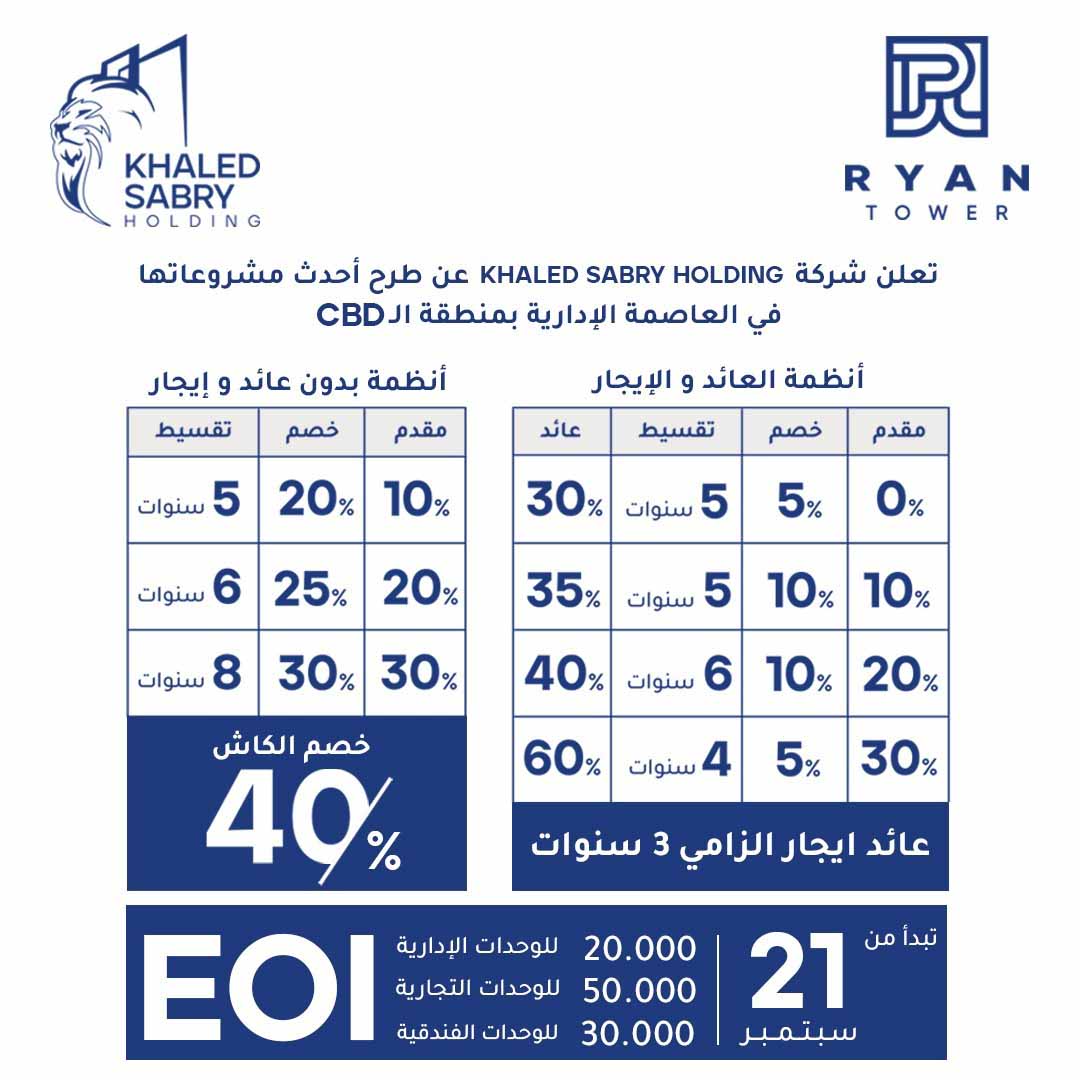 Ryan Tower New Capital by Khaled Sabry 4- ريان تاور العاصمة الإدارية الجديدة من تطوير خالد صبري للتطوير العقاري